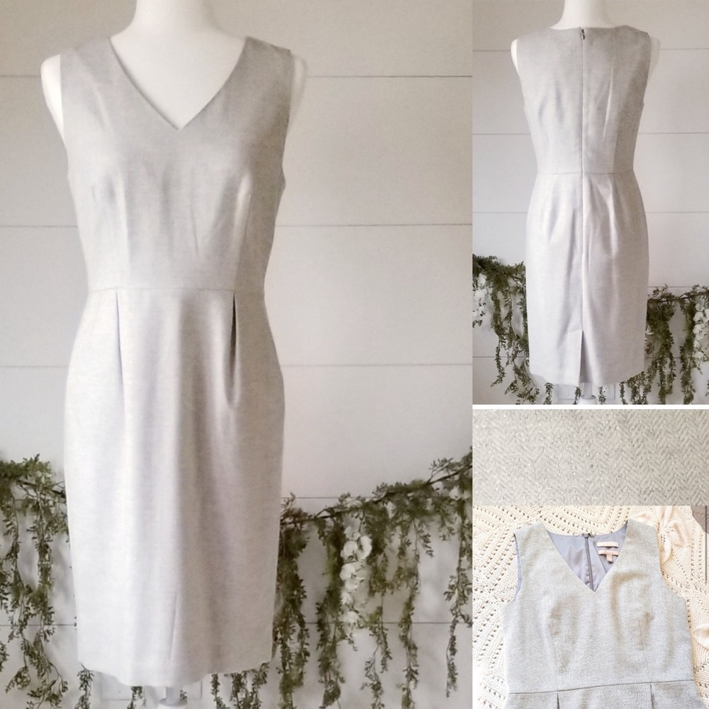 NWOT Banana Republic Gray Silver Sparkle Sheath Dress Wool Blend Lined Size 8